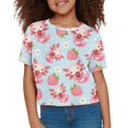 thumbnail image 3 of Uourmeti Girls Axolotl Short Sleeve Casual Crop Crew Neck T-Shirt Strawberry Soft Loose Athletic Top Lightweight Pullover Tops Size 7-8, 3 of 6