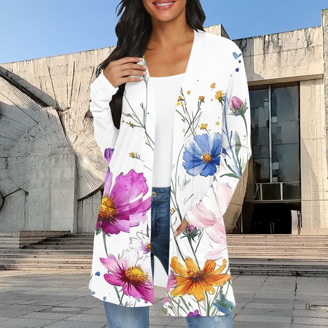 LOVZFMLL Cardigan pour Femmes Mode Décontractée Chemise Imprimée à Manches Longues Cardigan Hauts Amples et Décontractés