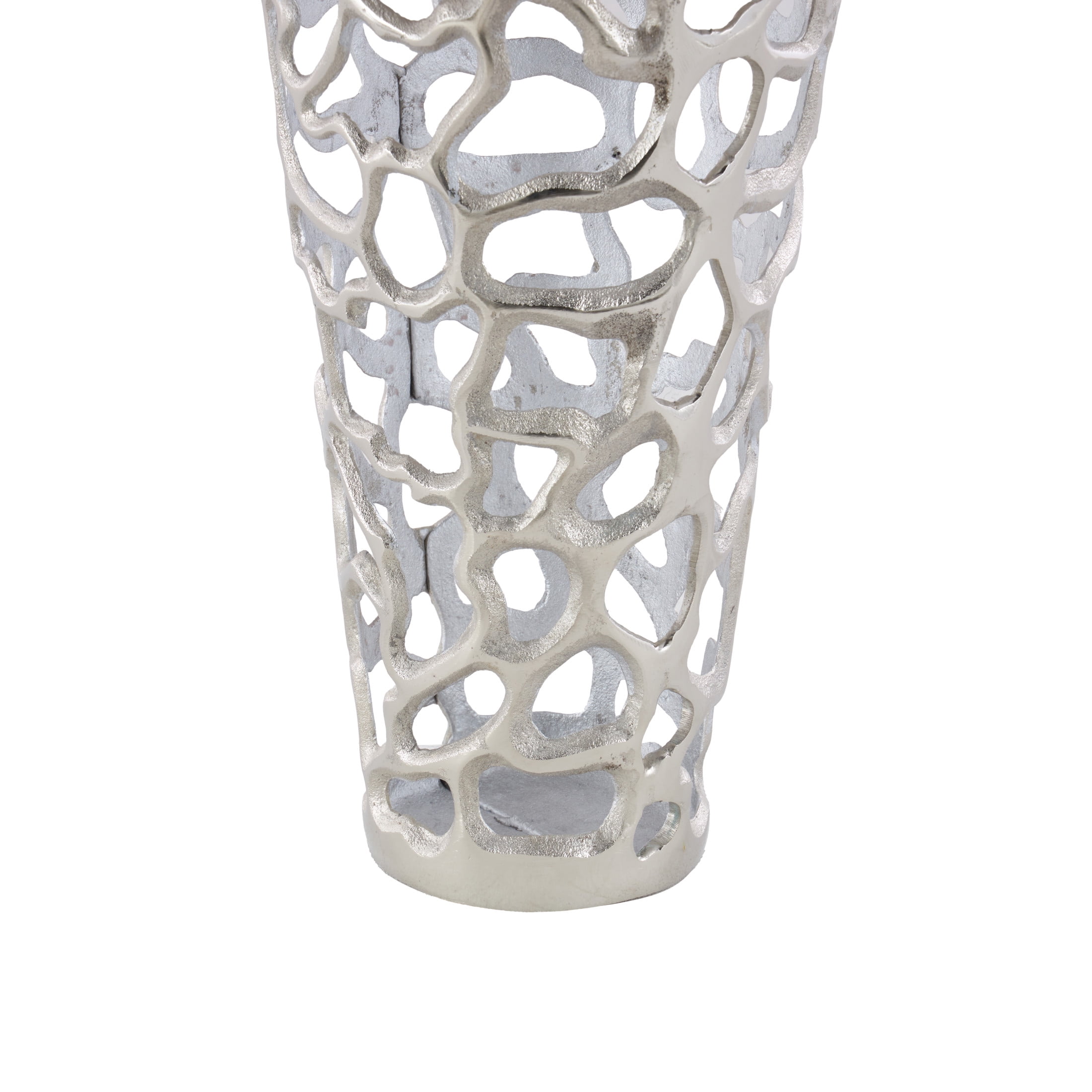 DecMode Silver Contemporary Aluminum Open Style Decorative Vase with Metal Holes, 10"W x 25"H