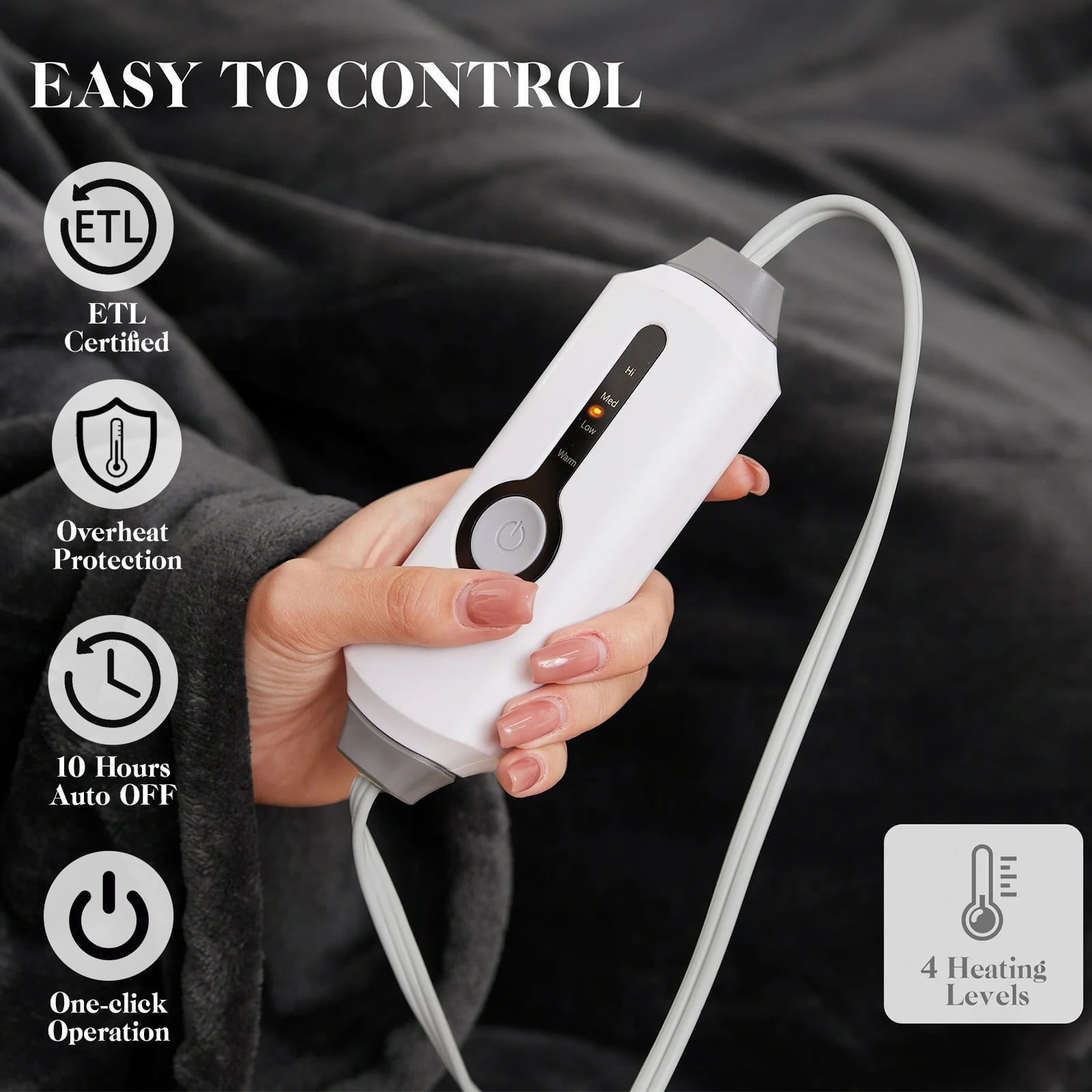 GONUES Electric Blanket, Full - Size 72x84, Soft Single - Sided Fleece, Dark Gray