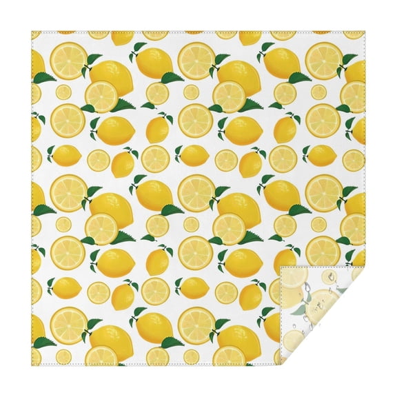 Yellow Lemon Fruit Slices White Pattern Square Tablecloth,Waterproof Square Table Cover,Wipeable Spillproof Washable Table Cover for Home Kitchen Party Decor 42"X42"(107x107cm)