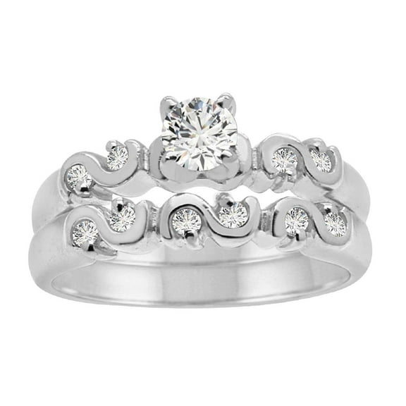 AoneJewelry 1/2 Carat Diamond Bridal Set Swirl Engagement Ring In 10K Solid White & Yellow Gold