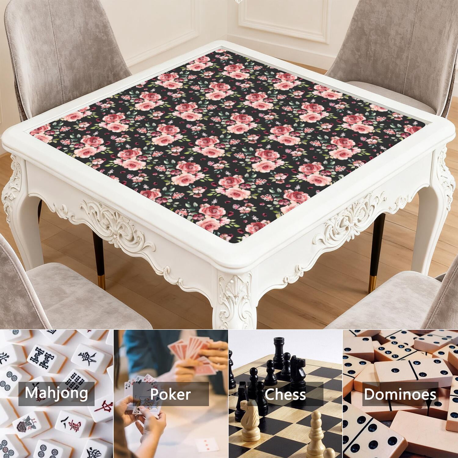 Floral Design Rubber Game Cover 31.5x31.5 Inches for Tables Its Primary Use is as a Mahjong Mat with Multi-Game Functionality