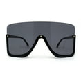 thumbnail image 1 of Extra Oversized Warp Curved Shield Upside Down Half Rim Sunglasses All Black, 1 of 4