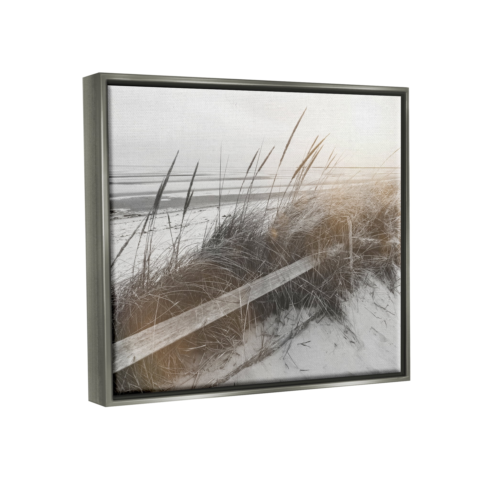 Stupell Industries Beach Reeds Photography Coastal Photography Gray Floater Framed Art Print Wall Art