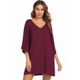 thumbnail image 4 of Ekouaer Women's Sleepshirt Deep V Neck Nightgown Batwing Nightshirt Oversized Sleepwear, 4 of 6