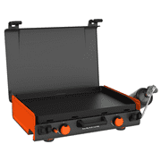 Blackstone Adventure Ready 20”x14” 2-Burner Propane Camping Griddle with Latching Hood and Handle + Blackstone Griddle Leg Kit with Adjustable Legs and Base, 1-Piece