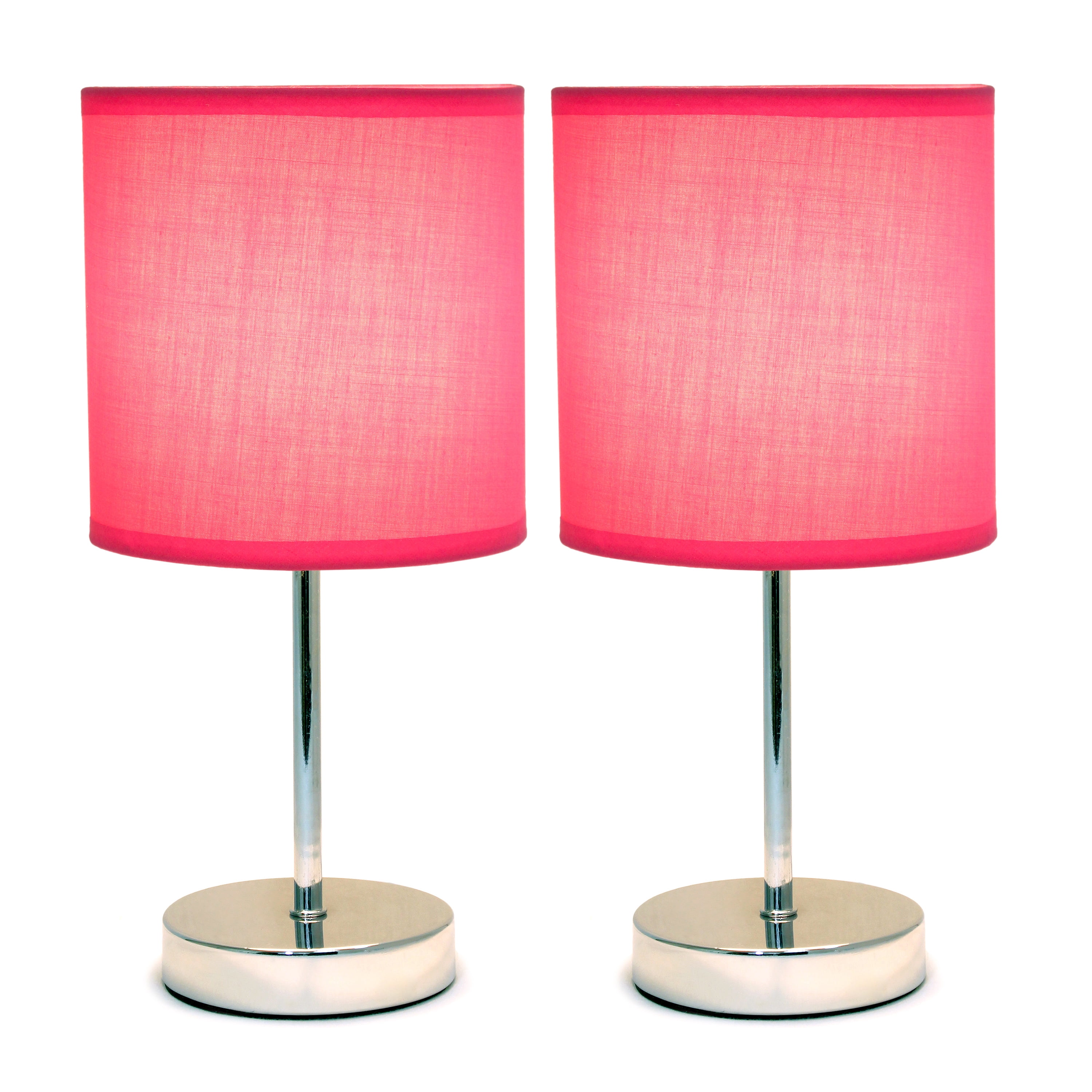 Creekwood Home 11.81" Chrome 2 Pack Petite Metal Stick Table Lamp Set, Hot Pink Shades