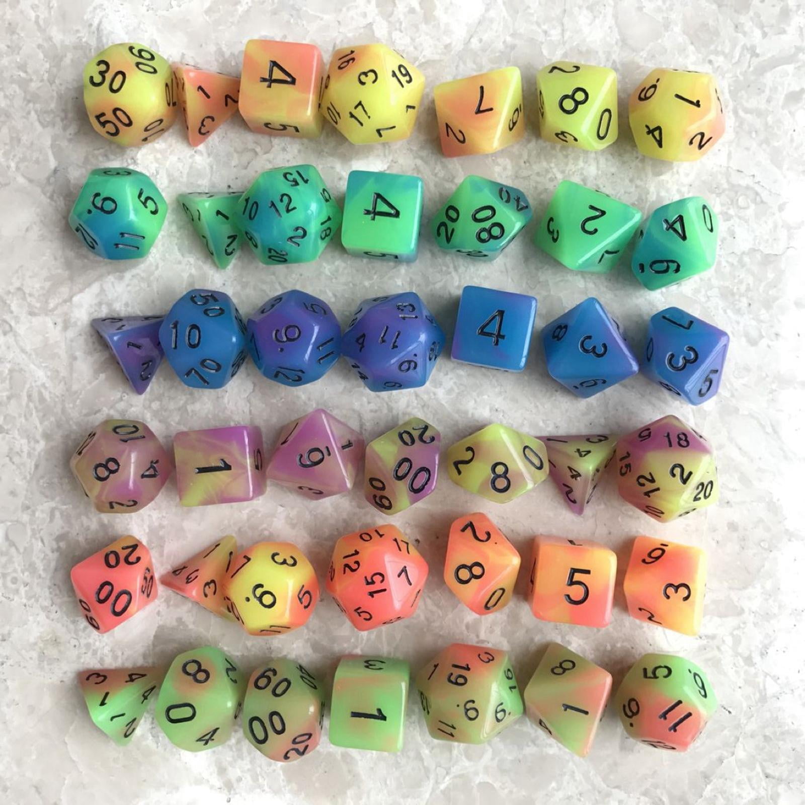 LeeQinersw Acrylic Glowing Polyhedral Dices Set Party Toys D4-D20 Glow in Dark Luminous RPG