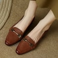 thumbnail image 6 of Xfvqtps Ladys Dress Shoes Metal Decoration Elegant Retro Cork Low Heel Apron Toe Office Pumps Leather Shoes Heel High 3CM Brown, 6 of 8