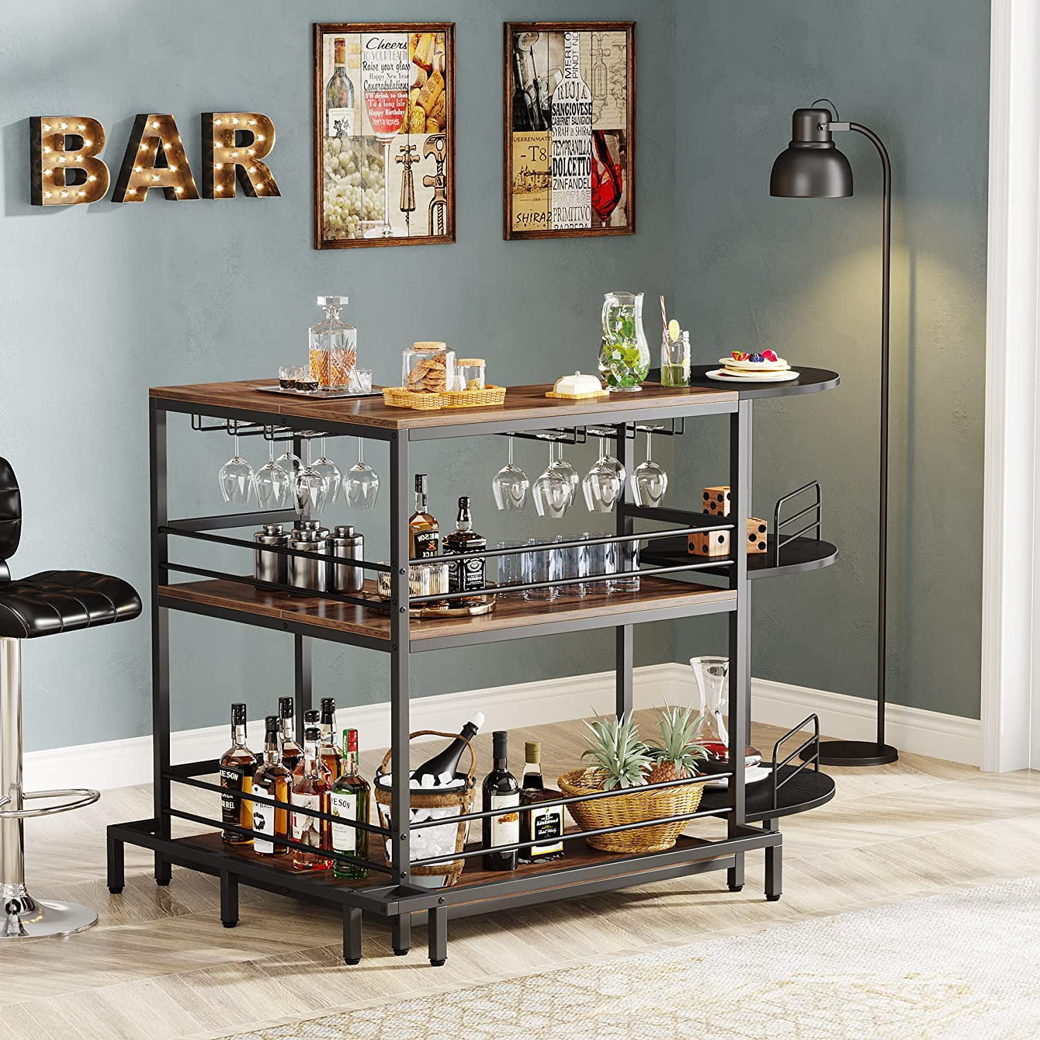 Tribesigns Home Bar Unit, L-Shaped Liquor Bar Table with and - Black