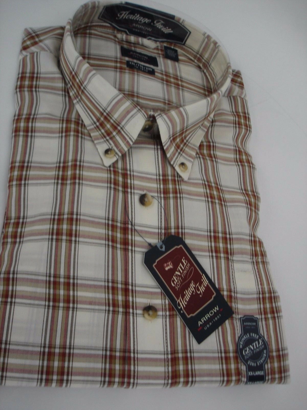 Arrow Mens Button Down Twill Shirt Sizes Big Tall Tartan Plaid Khaki Green
