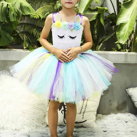 

DAETIROS Temperament Spring Autumn Girls （2-10 Years） Mesh Floral Dress With Hangers Princess Dress T Shirts Green
