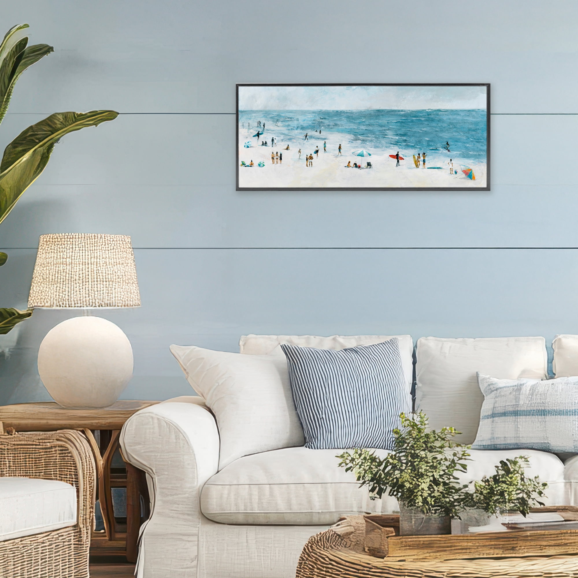 Stupell Industries Busy Beach Coastal Scene Black Framed Giclee Art, design by Lorenzo Collective