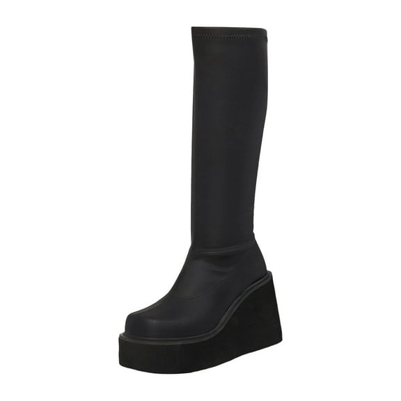 Xiaoxatg Women's -High Boots Stylish Casual Soft Leather Knee High Thick Bottom Big Size Footwear 7 Black