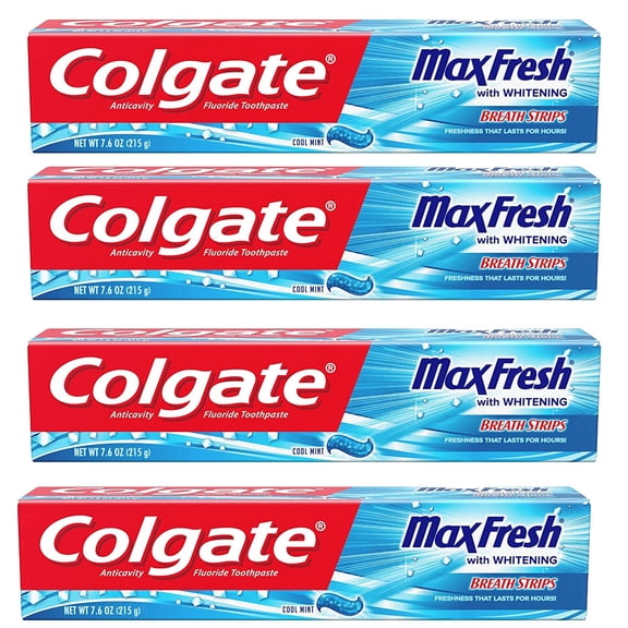 Pack of (4) Colgate Max Fresh Toothpaste With Mini Breath Strips, Cool Mint, 7.6 Ounce  (Exp:-08/01/2022)