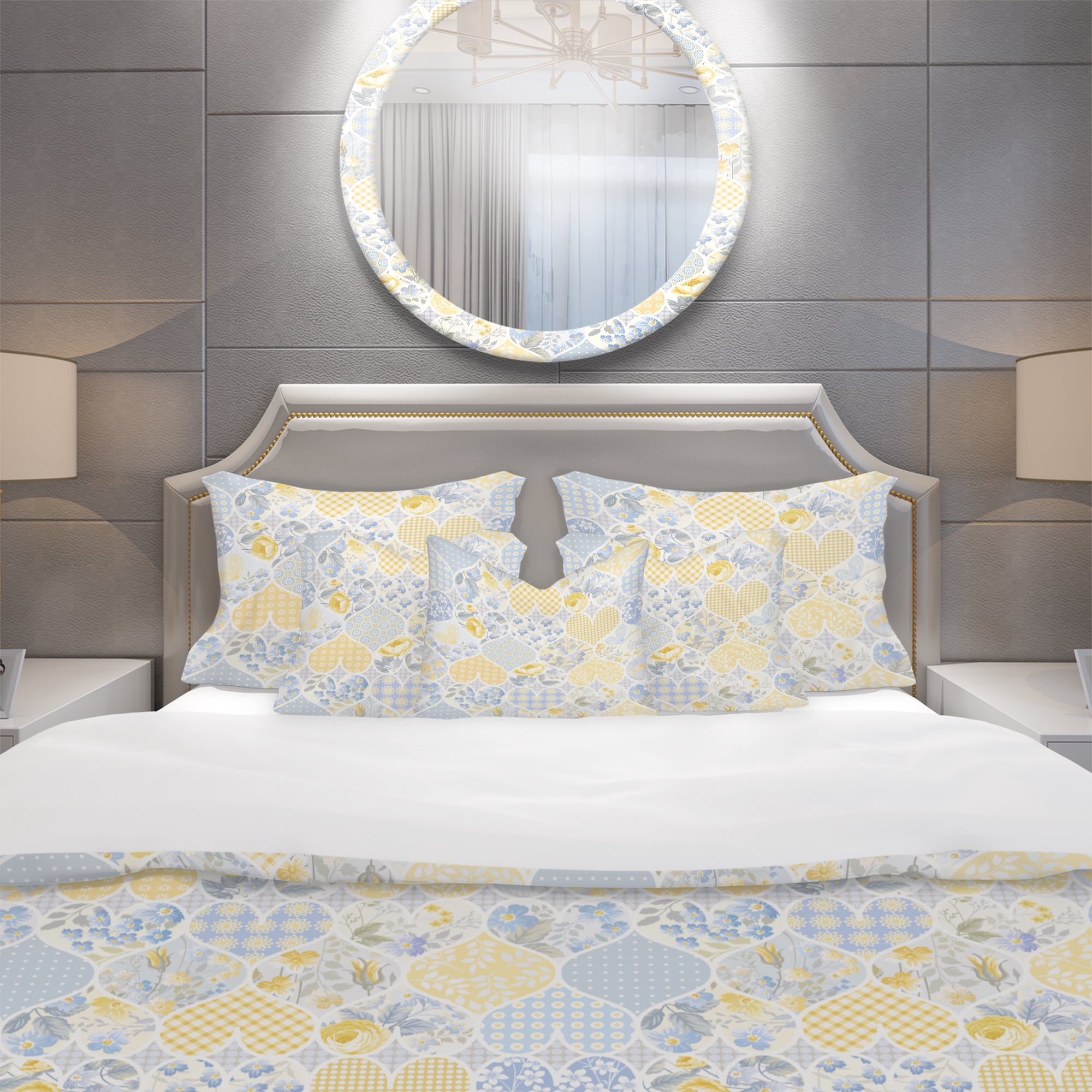 Designart 'Patchwork Pattern with Hearts' Patterned Duvet Cover Set