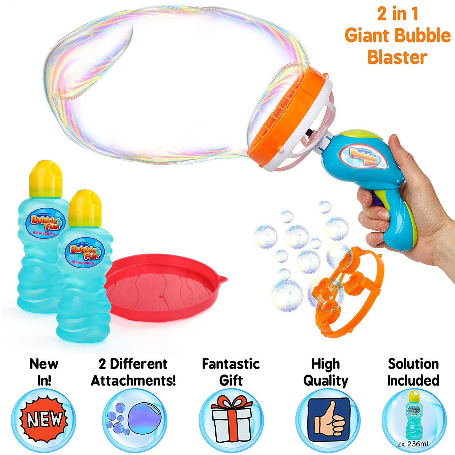 Kids Bubble Shooter Bubble 360° No Leak Automatic Bubble Machine with LED  Light 1 Bubble Solution for Birthday Party Summer Toys Outdoor Activities  for Kids 4-8 Years Old 