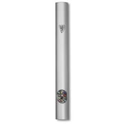 Aluminum Silver-Tone Classic Mezuzah Case Attached Shin Hoshen Multicolor CZ, 6"