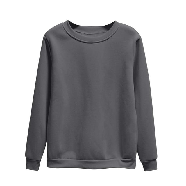 Chandail en Molleton Femme Grande Taille Col Rond Manches Longues en Velours Mode Automne Couleur Unie Chandail Gris Foncé TTTTG