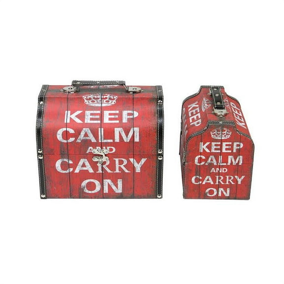 Northlight Set of 2 Red and White Keep Calm and Carry On Decorative Wooden Storage Boxes