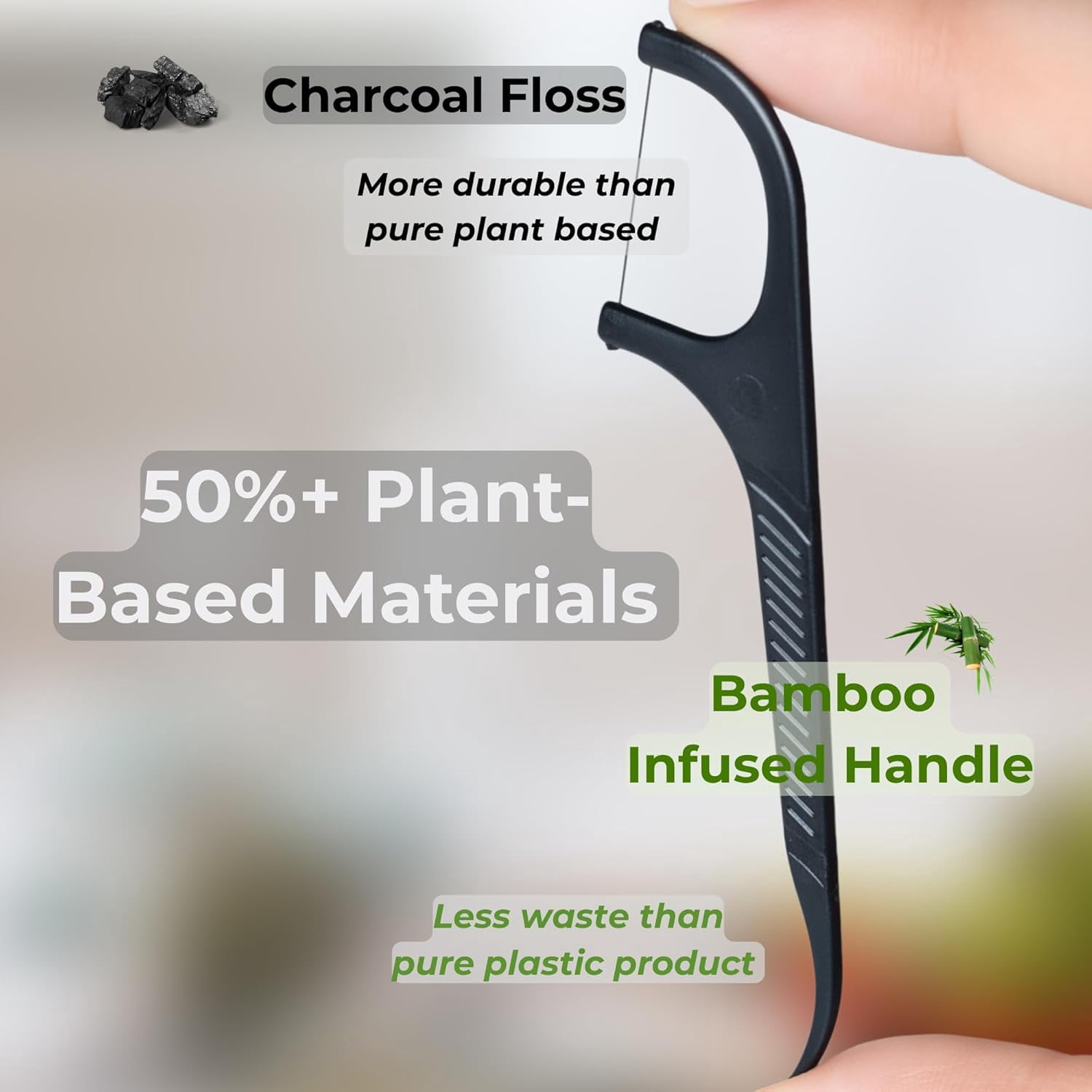 Dental Floss Picks, Floss Dispenser – Bamboo Charcoal Floss, Travel Friendly, Oral Care by General™ (Black, Dispenser 2pk)