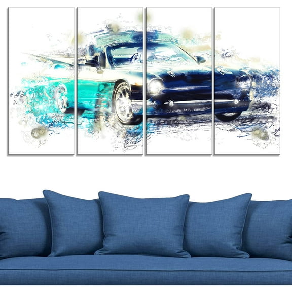 DESIGN ART  "Shades of Blue Car Art" 48x24-inch Canvas Art Print