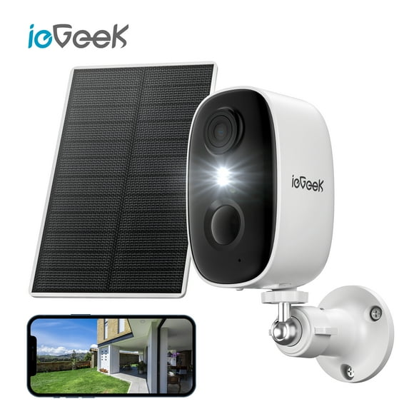 ieGeek Caméras de Sécurité Extérieures Sans Fil Wi-Fi, à Énergie Solaire, Vision Nocturne Couleur 2K, Étanches, Caméra de Surveillance avec Détection IA, Fonctionne avec Alexa