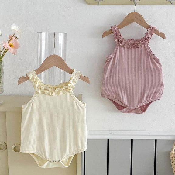 YHAJDS Toddler Baby Girls Romper Sleeveless Jumpsuit 0-12 Months Summer Strap Solid Color Cotton Bodysuit