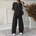 thumbnail image 2 of Drses Women's Sets 2 Piece Outfits Track Suits Matching Sets Cotton Linen V-Neck Long Sleeve Tops Long Pants Casual Solid Color Suit, 2 of 7