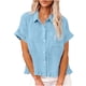 thumbnail image 2 of Craaazy Women's Oversized Short Sleeve Tunic Tops, Lightweight Casual Shirt, Collared Pocket Blouse with Ruffle Hem for Everyday Outfits Gifts, 2 of 9