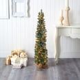 thumbnail image 2 of Nearly Natural 4ft. Green Pine Artificial Christmas Tree with 70 Warm White Lights Set in a Burlap Base, 2 of 5