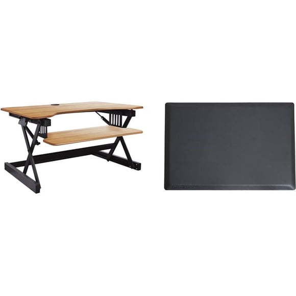 Pemberly Row 32" Height Adjustable Standing Desk Converter Bundle in Teak Wood