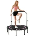 thumbnail image 2 of Soozier 48" Rebounder Trampoline for Adults, Foldable Mini Trampoline with Adjustable Handle Bar, Bungee Rebounder Jumping Cardio Trainer, Pink, 2 of 9