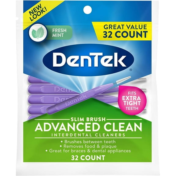 DenTek Slim Brush Advanced Clean Interdental Cleaners, Tight, Fresh Mint, 32 Count