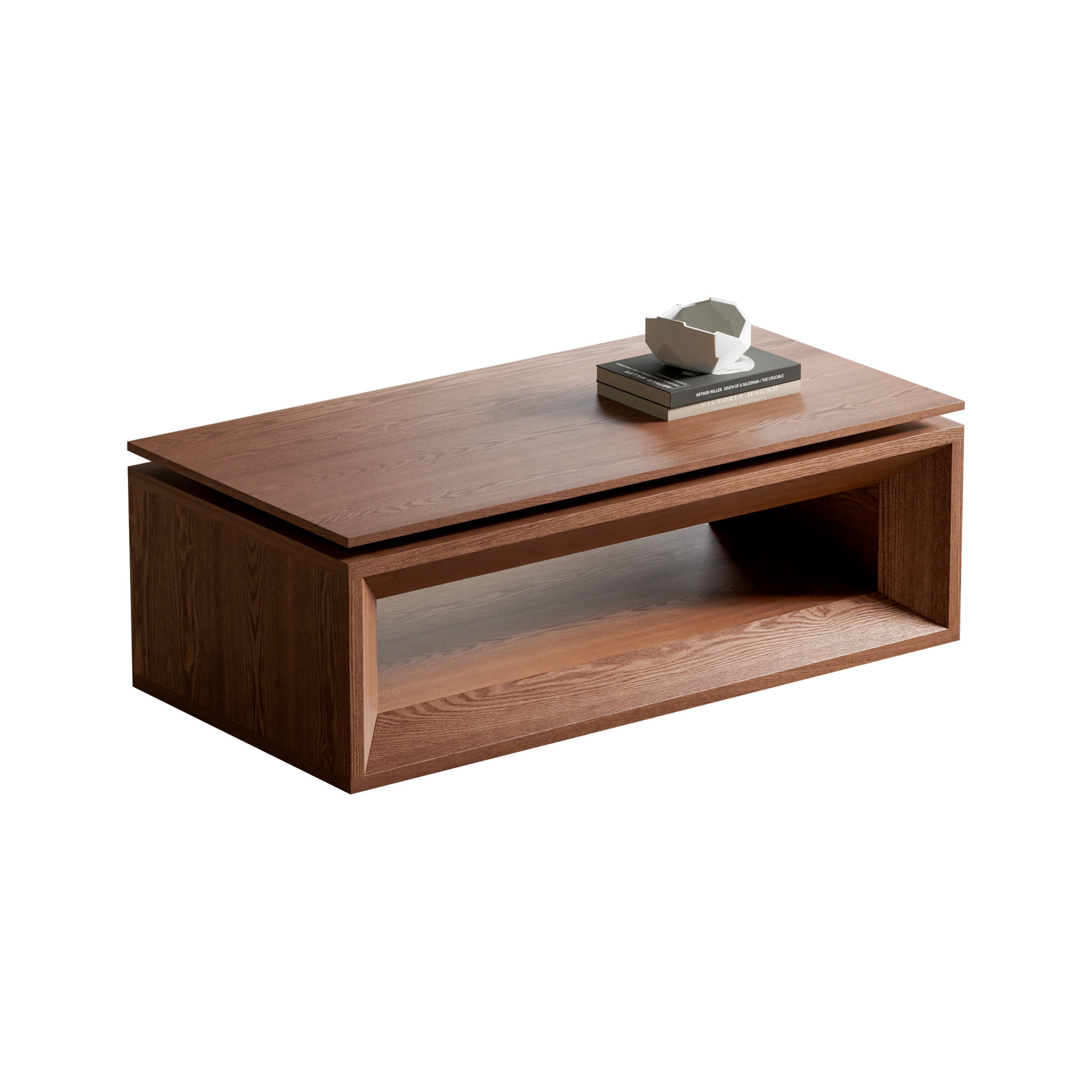 Noble House Fraser 43.3" Modern Lift-Top Coffee Table with Hidden Storage, Adjustable Height for Living Room, Walnut