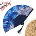 thumbnail image 4 of Folding Hand Fan, Hand Fans for Women, 8 in Bamboo, Decorative Folding Fans, Butterfly Wall Decor, Performance Use, Blue Print, 1 Pc, 4 of 8