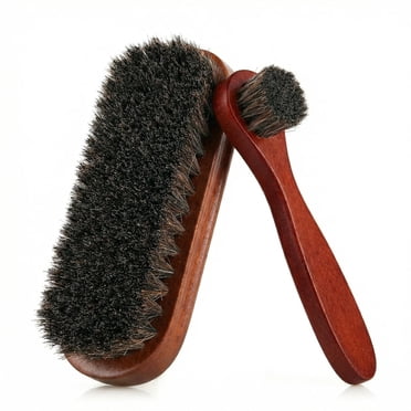 2-Piece Horsehair Shoe Cleaning Brush Kit, Polishing Brush Head Cleaning Leather Shoe Care Brush, Suede Cleaning Brush, Round Brush   Square Brush