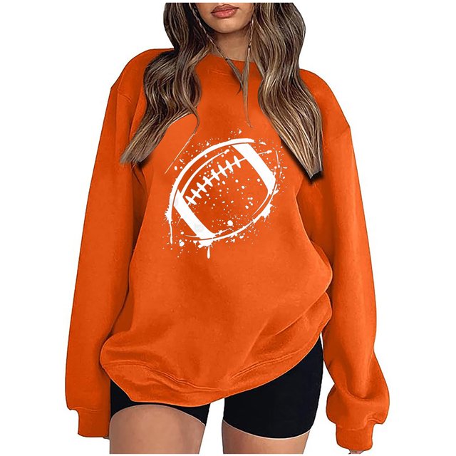 EQWLJWE Chandail Surdimensionné pour Jour de Match Femmes, Imprimé Léopard de Football, Chandail à Manches Longues, Col Rond, Décontracté, Vêtements Tendance 2023 d'Automne, Tenues pour Jour de Match