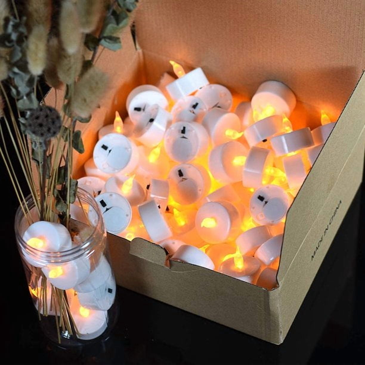 OSHINE 100Pack Tea Light LED Flameless Candles Electric Tealight Realistic Flickering Battery Operated for Halloween Decor,Christmas,Valentine's Day,Mother's Day,Celebrations,Anniversary