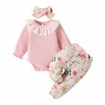 thumbnail image 1 of Baby Body Layette Set Onesies Para Niños Pequeños Otoño Invierno Niñas Cuello Redondo Manga Larga Casual Floral Impreso Mameluco Pantalones Diadema Traje Rosa Odeerbi LM103-6689, 1 of 9