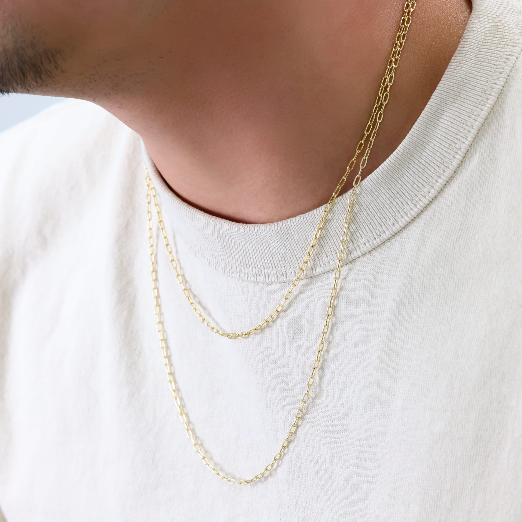 Nuragold 14k Real Yellow Gold Paperclip 2mm Elongated Cable Link Necklace (16"-24") Dainty Italian Jewelry for Men & Women