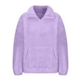 thumbnail image 3 of Uootdi Womens Fuzzy Fleece Tops Oversized Solid Color Standing Collar Haft-Zip Long Sleeve Sweatshirt Casual Loose Fit Pullover Tops with Pocket, 3 of 5