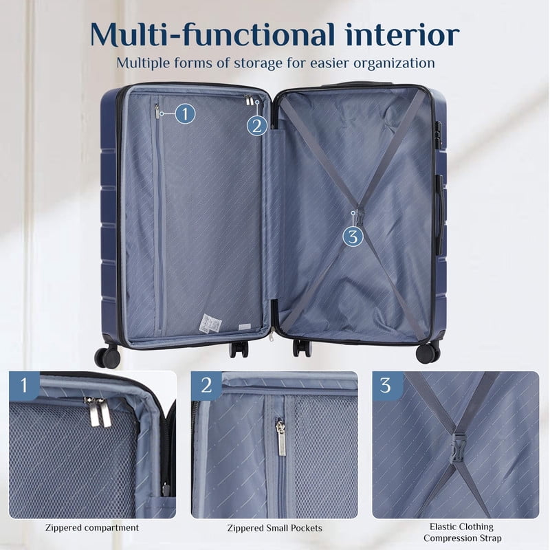Kelno Large Checked Luggage with Spinner Wheels ABS Hard Shell Suitcase Expandable Rolling Luggage with TSA Lock, Blue