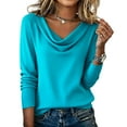 thumbnail image 2 of Womens Cowl Neck Sweater, Soft Knit Long Sleeve Pullover, Casual Winter Tops for Everyday Wear 2026 Cyan L, 2 of 4