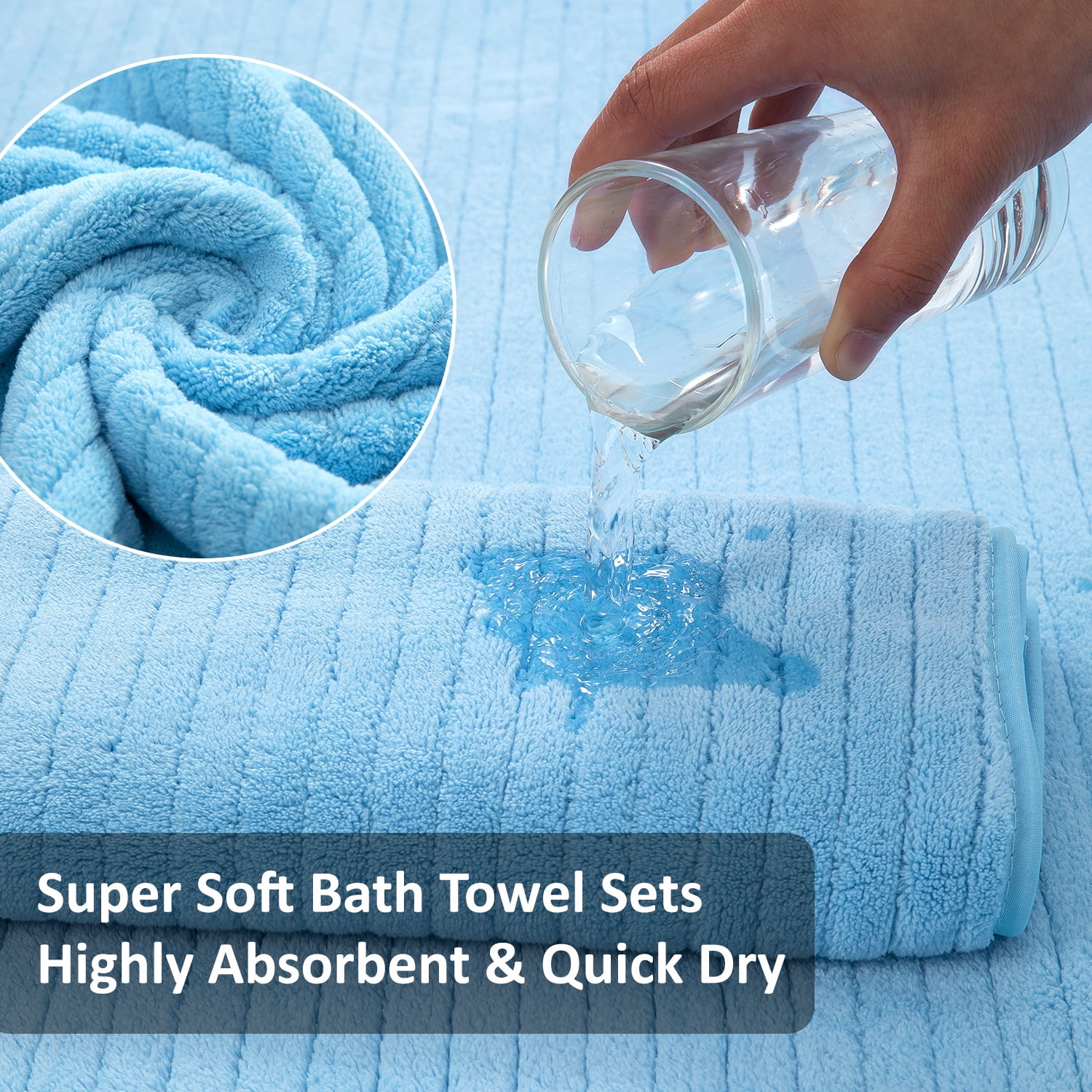 Covina Home 4 Pack Light Blue Bath Towel Set Microfiber Bathroom Towel Set Ultra Soft Plush Oversized Towels Adult Luxury Bath Sheet