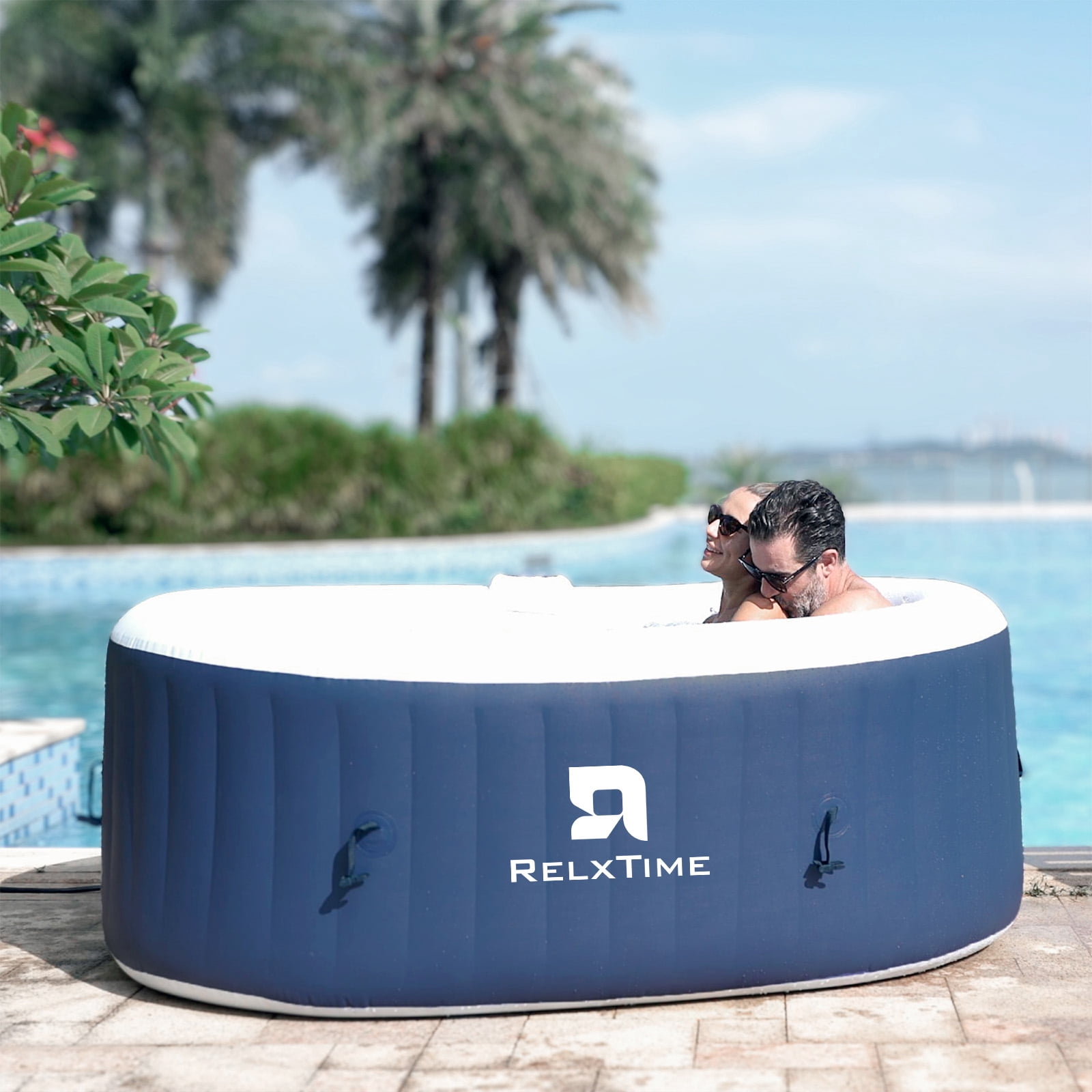 RELXTIME 2 Person Oval Inflatable Hot Tub Set, Blue