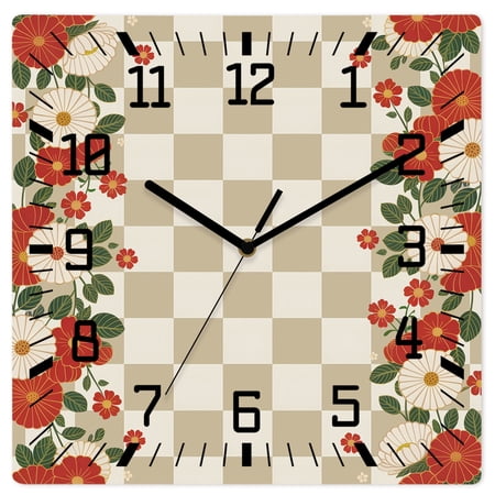 Wall Clock Japanese Style Flowers Operated Square Clocks Wooden Silent Non Ticking Wallclock 12 photo Wall Clock Japanese Style Flowers Operated Square Clocks Wooden Silent Non Ticking Wallclock 12