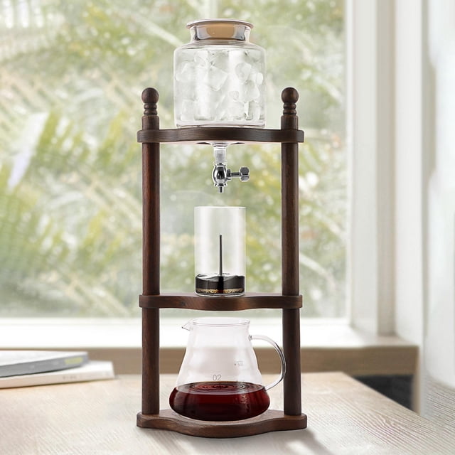 Brew Dripper Espresso Drip Pot Cold Brew Maker Cafetera de goteo Bote de de borosilicato para cuatro ~ 6 tazas con válvula ajustable para , Fraxinus Madera Fraxino Macarena Cafeteras de goteo helado