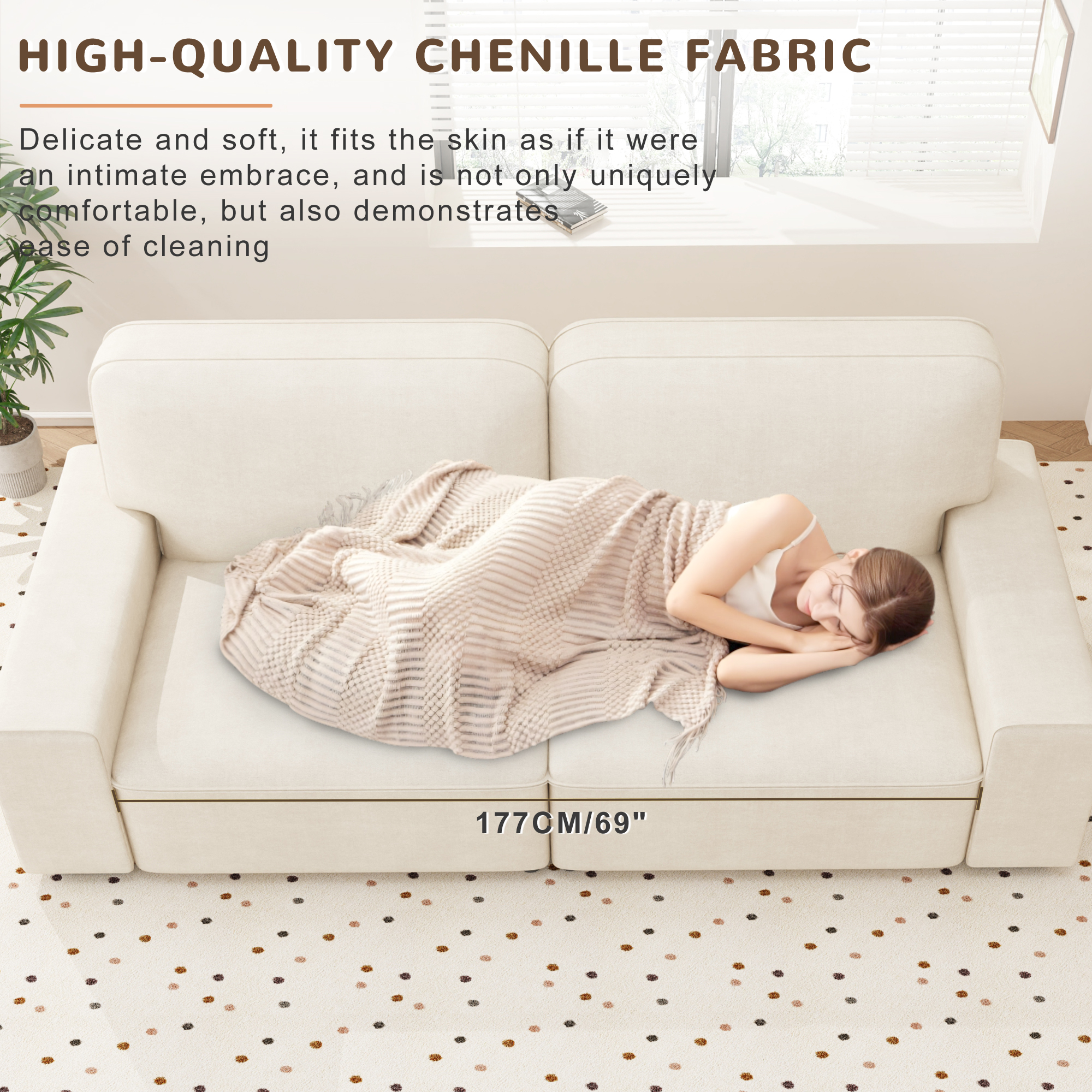 AAQZ 87" Comfy Sofa for Living Room, 3 Seater Chenille Fabric Couch for Small Space, Beige